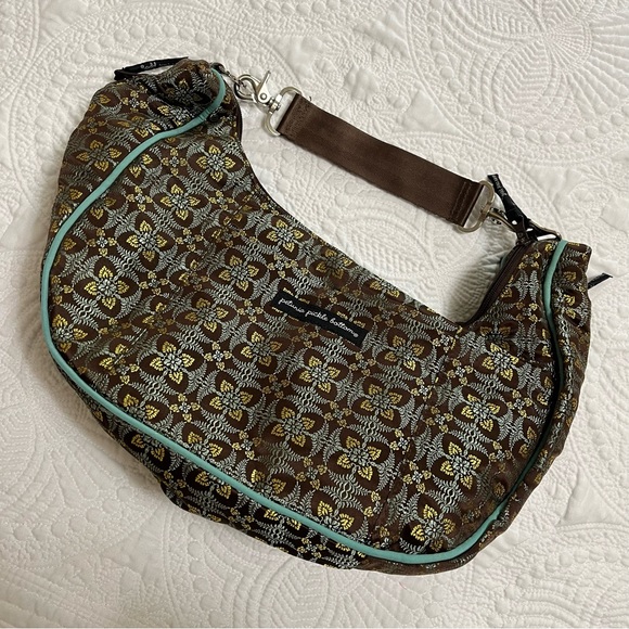 PETUNIA PICKLE BOTTOM Touring Tote Teal Brown Gold Brocade Accessories Included - Picture 2 of 11
